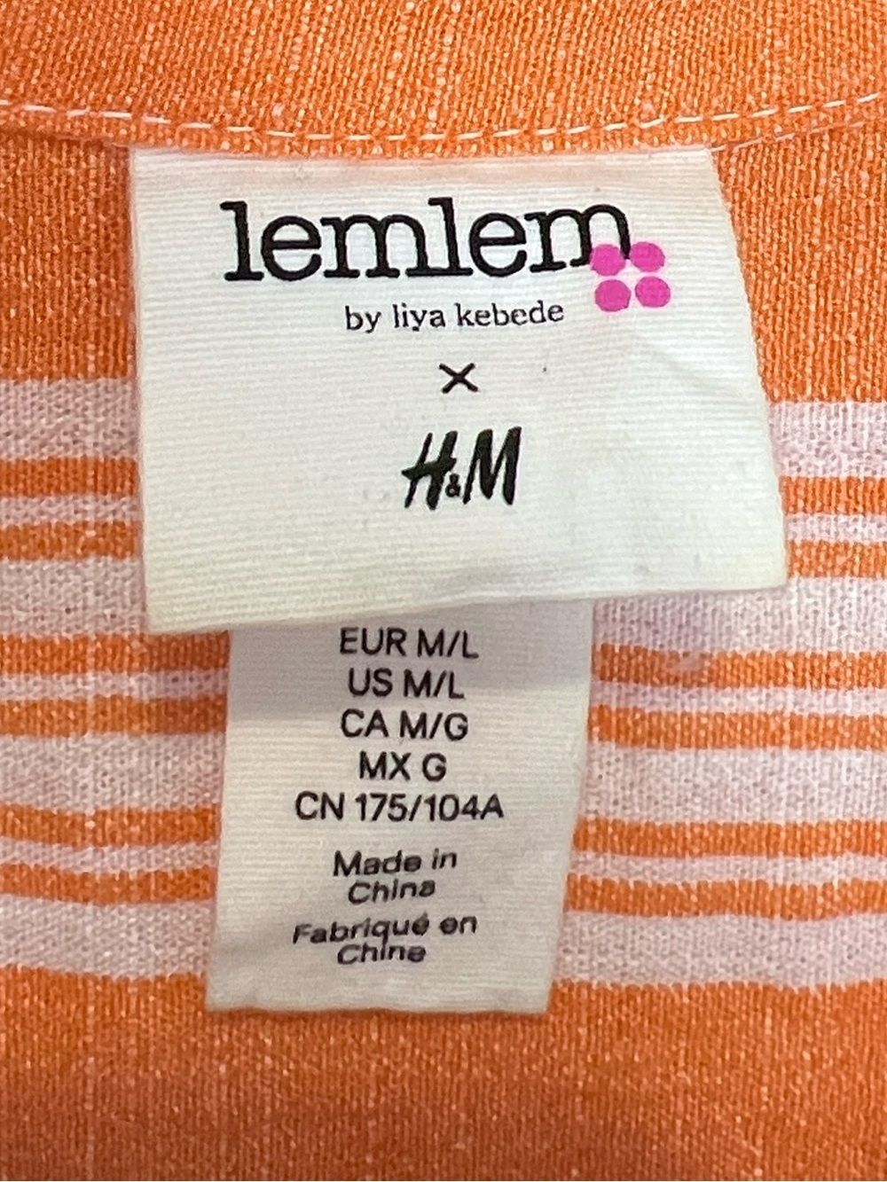 Lem Lem H&M orange white stripe short sleeve oversized shirt dress M/L - Picture 6 of 8